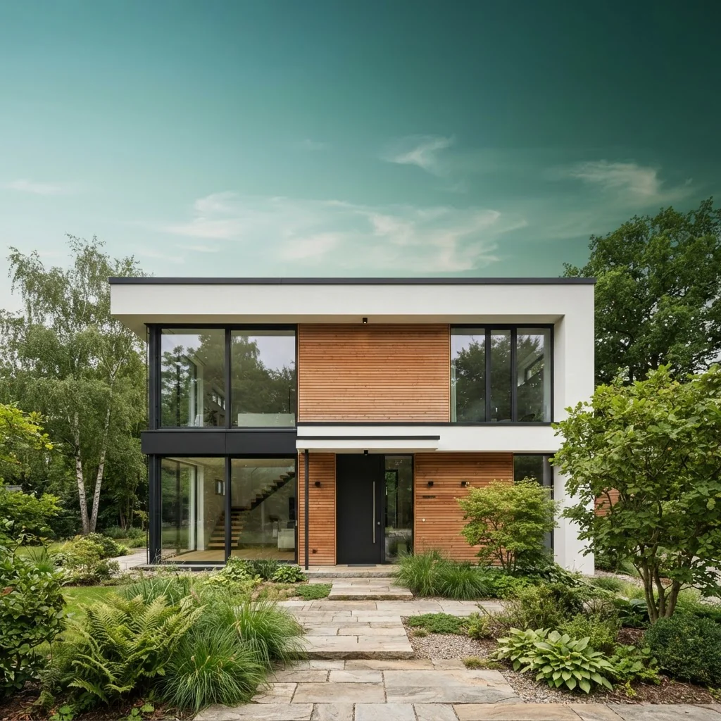 Modernes Einfamilienhaus mit Holz- und Putzfassade